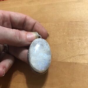 XL Elegant, Chunky, Flashy Moonstone Pendant Necklace - 925 Plated/Stamped